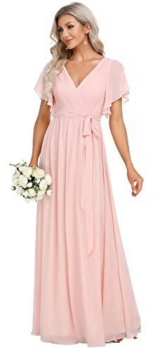 Ever-Pretty Women's V-Neck Short Sleeves Plus Size Bridesmaid Dresses Pink 22UK