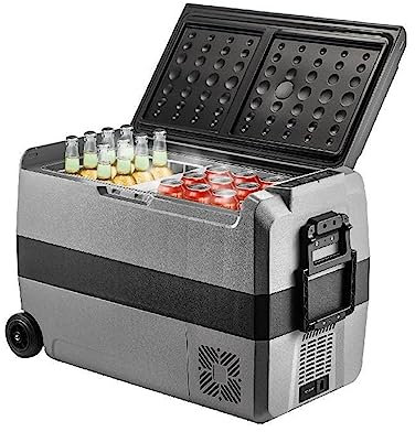 KOROBIE 36L 50L 60L Portable Voiture Réfrigérateur Mini Réfrigérateur Congélateur avec Roue Et Poignée 12/24 V DC for Camping Pique-niques Utilisé dans Divers scénarios d'utilisation(Size:50 L)