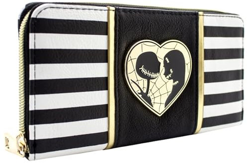 Nightmare Before Christmas Rayé Jack & Sally Porte-Monnaie/Portefeuille Pochette Poche à Monnaie & Porte-Cartes, Noir