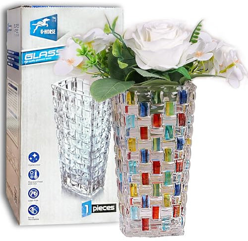 LIBRNTY Vase en Verre,Vase decoratif, Vase en Verre Clair Colorée, Vase en Verre Haut Moderne,Vase décoratif Gradient Multicolore pour Bureau,pour la Maison ou Le Bureau,Une Pendaison de crémaillère