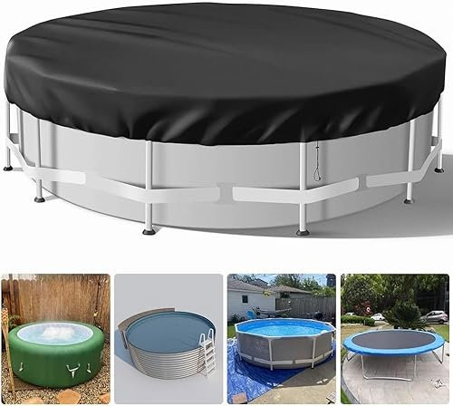YCXXKJ Poolabdeckung Rund 366, Wasserdicht und reißfest Uv-Schutz Pool Abdeckplane Mit Kordelzug und Bodennägeln für Stabilität und Einfache Installation(Schwarz 366CM)