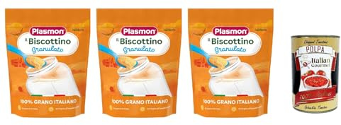 Plasmon Biscottino Granulato, dal 6° mese, 100% grano italiano 3x 350 g + Italian Gourmet polpa 400g