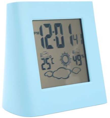 Leapiture Solar-Wecker, solarbetriebener Wecker, umweltfreundlicher Wecker, Solar-Schreibtischuhr, Solar-Ladeuhr für Wettervorhersage, Uhr, solarbetriebene LCD-Display-Uhr (Blau)
