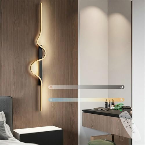 TZSMUM Moderne LED Wandleuchte Dimmbar mit Fernbedienung Welle Lang Moderne Wandlampe Für Wohnkultur Acryl Wandbeleuchtung Für Innenbereich Wohnzimmer Schlafzimmer Büro (Schwarze Gold,120CM)
