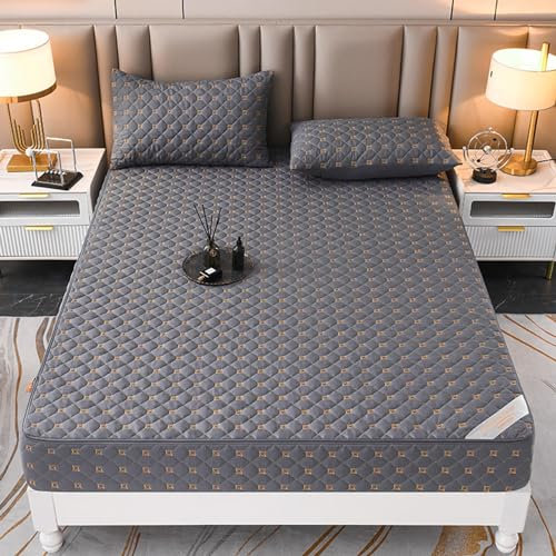 Gesteppter Matratzenschoner, anpassbarer Matratzenbezug mit Reißverschluss, atmungsaktiv, Spannbetttuch, für Einzel-, Doppel-, Kingsize-Bett, Grau, 150 x 190 + 15 cm