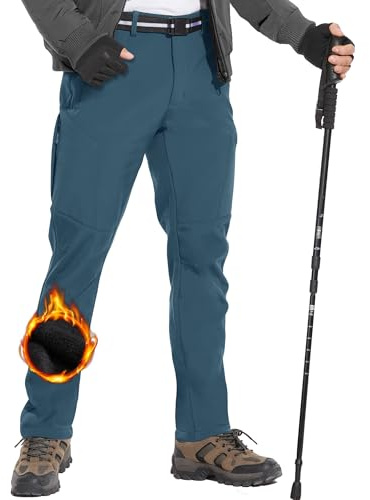 MOURCE Herren Schneehose Winter fleecegefüttert wasserabweisend Thermo | 6 Reißverschluss-Taschen mit Gürtel, geeignet für Skifahren, Schneewandern und alle Winter Outdooraktivitäten