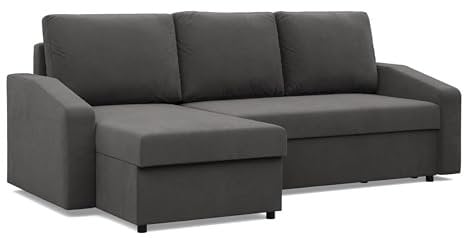 Mebligo - Ecksofa mit Schlaffunktion und Bettkasten 231 x 140 x 85 cm NEO Kollektion, Wohnlandschaft, Sofa L Form, Universal (Links und Rechts), Wohnzimmer Couch, Grau