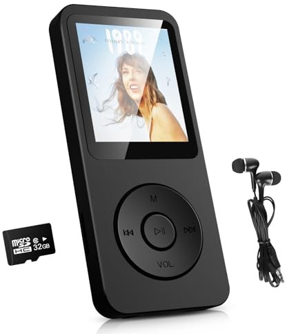 Niaazi MP3 Player mit Bluetooth 5.3-32GB MP4-Player Ultraleicht, Digitales LCD-Display, bis zu 80 Stunden Akkulaufzeit, HiFi-Musikplayer, E-Book Reader, FM Radio, inkl. Kopfhörer
