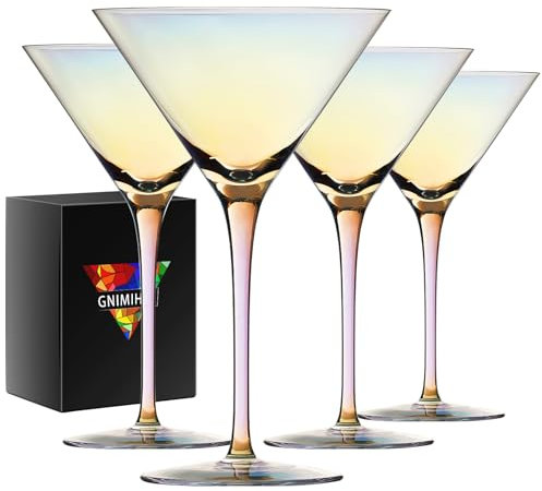 Gnimihz Schillernde Martini-Gläser, handgefertigt, Premium-Kristall-Cocktailgläser, Martini, Cosmopolitan, Manhattan, Gimlet, Pisco Sour, Weihnachtsgeschenke für Männer und Frauen, schillernd, 4 Stück
