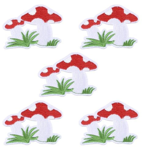 CABODYALS 10 Stück 60mm Kleine Rote Pilz Stickerei Aufnäher Mini Applikation Mit Süßem Cartoon Motiv Zum Aufnähen Auf Pflanzen Natur Zum Aufbügeln Zum Nähen Herstellen von Hüten Hemden Kleidung Ostern