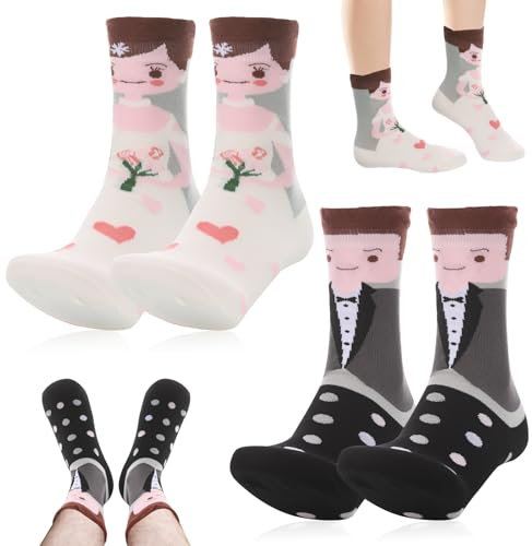 MICHIHOMIE 2 Paar Hochzeit Socken, Hochzeitsgeschenke für Brautpaar, Lustige Socken für Braut und Bräutigam, Ideen für Perfekte Geschenke zur Hochzeit