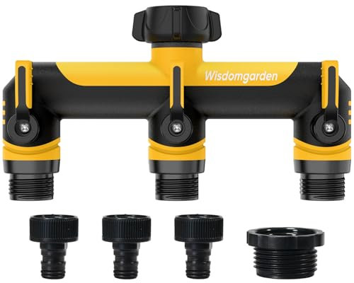 Wisdomgarden Distributore a 3 Vie, distributore d'Acqua a 3 Vie, Collegamento simultaneo di 3 dispositivi al Rubinetto, Adatto per interruttori di irrigazione e Tubi dell'Acqua, Giallo con Nero
