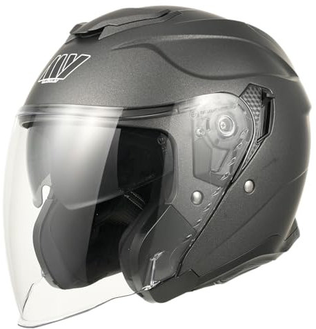 MY Jethelm Rollerhelm mit Sonnenblende,ECE22.06 Zertifizierter,Komfort-Innenfutter Komplett Herausnehmbar,Motorradhelm Mofa Vespa Helm für Herren und Damen,Modell MY-835 (Matt Titanium, XXL)