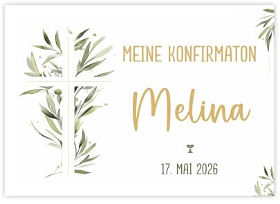 Herz & Heim® Personalisierbares Banner für kirchliche Feste – Kunststoffbanner oder Posterpapier – Motive zu Konfirmation, Firmung, Taufe oder Kommunion (Kreuz, Posterpapier (70 cm x 50 cm))