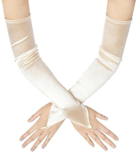 Sepheo 1 Paar Lange Satin Handschuhe für Damen Ca. 48cm,Fingerlos Abendhandschuhe Weich Gloves aus Stoff,Elegant Kostüm Accessoires für Frauen Braut Hochzeit Oper Ball Karneval Party,Rot
