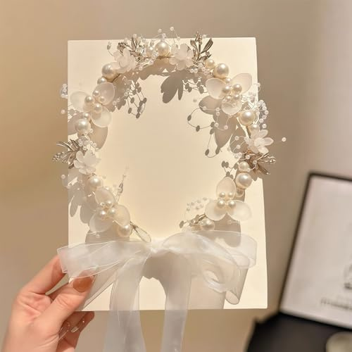 ZenithBurst Flower Princess Brautschleier Haarschmuck,weißer Schleier mit Blumenkranz, Braut Haarschmuck, Kopfschmuck Hochzeit, Bride to be Accessoire