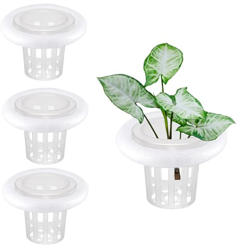 HaoGludi 4 PCS Floating Aquarium Plant Holder, Plastic Fish Tank Basket with Foam Rings, Aquatic Pot for Fish Tank Aquaponic Plant Cultivation and Aquascape Decorations