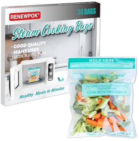 30×Microwave Steam Bags | Cooking Steamer Bags for Vegetables,Potatoes and Meat (M-18×20cm)