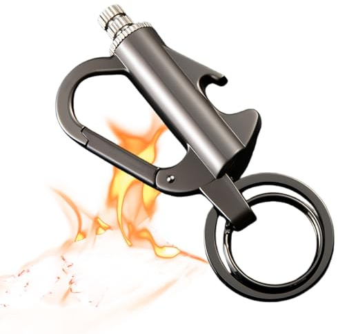 3-in-1 Permanent Match Infinity Ligh/ter with Multitool Keychain Bottle Opener, Ligh/ter Keyring,Metal Match Survival Ligh/ter, Reusable Waterproof Keychain Ligh/ter for Camping,Multifunctional(Black)