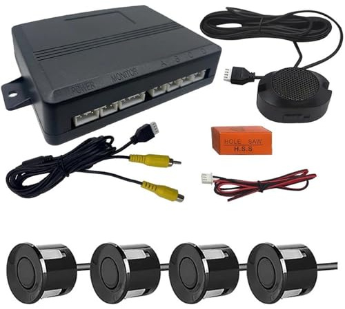 Sensor aparcamiento delantero trasero Sensor de aparcamiento con vídeo AHD/CVBS, Detector asistencia Radar respaldo inverso cámara Monitor, 22mm(Negro)