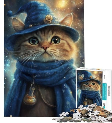1000-teiliges Puzzle für Erwachsene Verzauberter Katzen-Zauberer Puzzle für Erwachsene Geburtstagsgeschenk pädagogische Herausforderung Familienspaß & Spieleabend (Größe 38x26cm)