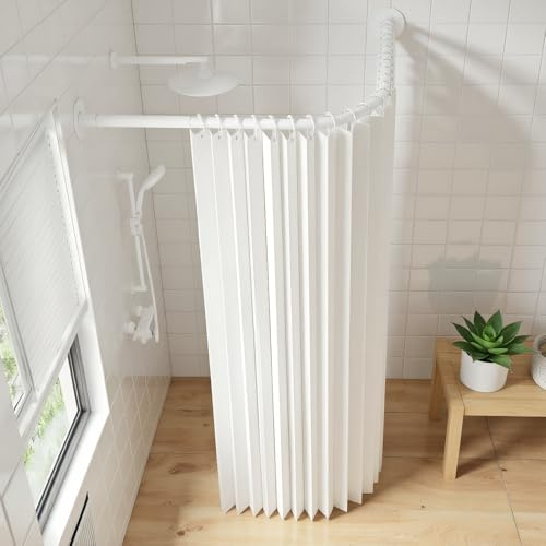 Tringle Rideau Douche Extensible Sans Percage, Baignoire PôLes De Rideau En Forme De L,Barre Rideau Douche INOX Angle Blanc, Pour Salle De Bain, Magasin De VêT(Size:D 70-95cm x 105 -165cm,Color:Blanc)