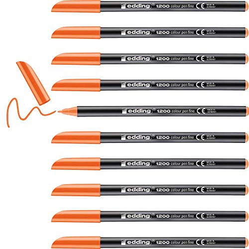 edding 1200 Fasermaler fein - orange - 10 Stifte - Rundspitze 1 mm - Filzstift zum Zeichnen und Schreiben - für Schule, Mandala