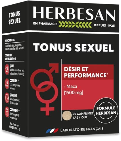 Maca Tonus sexuel - 1500mg - Performances sexuelles, fertilité - Comprimés | Cure de 90 comprimés -Endurance, Sexualité, performances physiques, tonus sexuel -Fabrication française - Herbesan