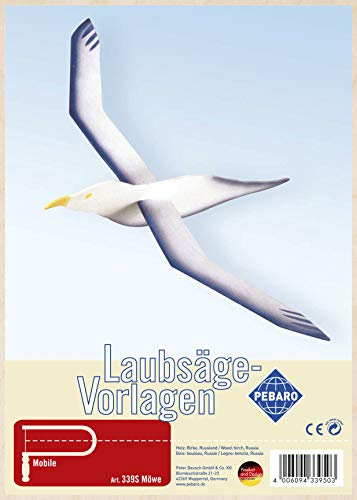 Pebaro 339S Laubsägevorlage Möwe, 3mm Sperrholz DIN A 4, Motiv vorgedruckt, aussägen mit Laubsägebogen, basteln, anmalen, fertig, Laubsägen, Basteln mit Holz, Geschenkidee, Dekoartikel zum Aufhängen