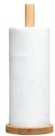 Premier Housewares Eco-friendly Kitchen Roll Holder Rubberwood Toilet Roll Holder Sturdy Base Antifungal Paper Towel Holder for Kitchen Toilet Home, Brown