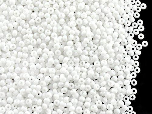 20gr (ca. 2600 stk) Tschechische Glas Rocailles Preciosa, Größe 11/0 (2,0mm - 2,2mm), Rundloch, Farbe: White Chalk