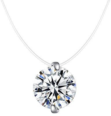 Bo&Pao Kette Damen Nylonkette transparent Halskette mit schwebender Stein Zirkonia 6 mm Anhänger Sterling Silber 925