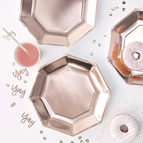 Ginger Ray Rose Gold Foiled Paper Party Plates Tableware 8 Pack Pink,25 centimeters