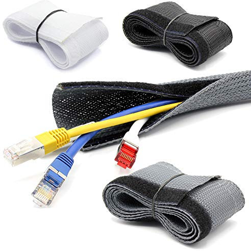 10m Flex Kabelschutz Kabelschlauch Geflechtschlauch Klettverschluss Gewebeschlauch Klett in schwarz oder grau Ø 15-17, 20-23, 25-30, 30-35mm (grau Ø 15-17mm)