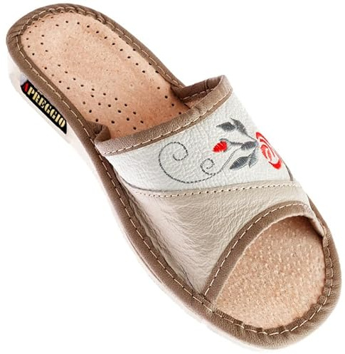 APREGGIO Zapatillas de Casa de Verano de Piel para Mujer Beige 39
