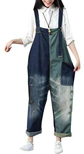 Youlee Donna Pantaloni larghi Denim Salopette tutine Pantaloni Style 17 Blue