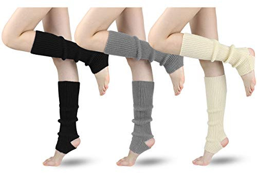 LADES DIRERCT Damen Stulpen - Stricken Beinstulpen Socken Mit Fersenloch Gestrickt Beinwärmer Ballett Yoga Stulpen Legwarmer Strümpfe 1980er Jahre Party Kleid, Black Schwarz+weiß+grau, M