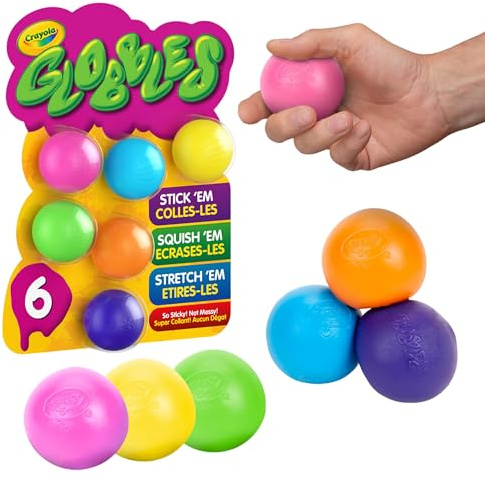 Crayola Globbles Fidget Toy (6ct), Sticky Stress Ball for Adults & Kids, Squishy Balls, Calming Sensory Gifts for Stress Relief