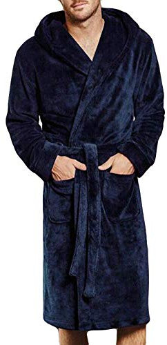 Wamvp Accappatoio con Cappuccio Uomo, Giacca Vestaglia Lunga Invernale con Cappuccio in Flanella, Uomo Vestaglia da Camera in Pile Pigiama per Casa Bagno Hotel