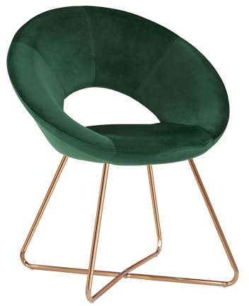 DUHOME Fauteuil Rembourré Circulaire, Chaise de Salle à Manger Chaise de Loisirs en Velours et Métal avec Pieds Métalliques Dorés Chaise Confortable, Vert