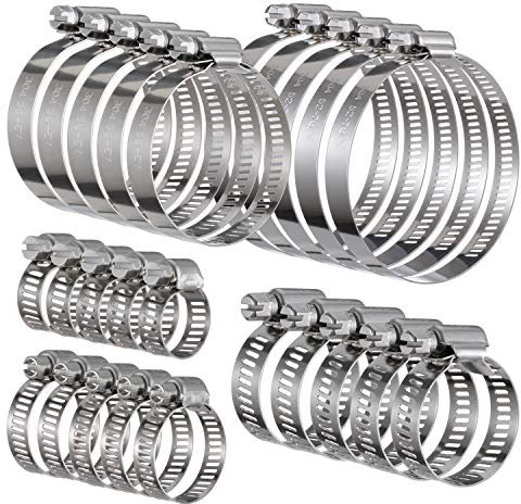 KWOKWEI Edelstahl Schlauchschellen, 25 Stück Schlauchklemmen 10-76 mm, 304 Edelstahl Spannbereich Bandbreite 12mm, Profi Verstellbare Stufenlos Rohrschellen für Gartenschlauch Rohren Teich Motorräder