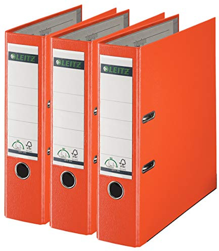 Leitz 1010 Qualitäts-Ordner Kunststoff breit mit patentierter 180º Präzisionsmechanik (3er Pack, 8 cm breit, orange)