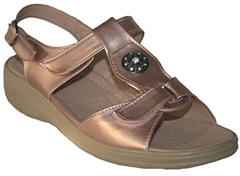 Cushion Walk Ladies Womens Lightweight Summer Sandal with Touch Close Bar Straps Sizes 3-8 (Rose Gold Star, Numeric_5)