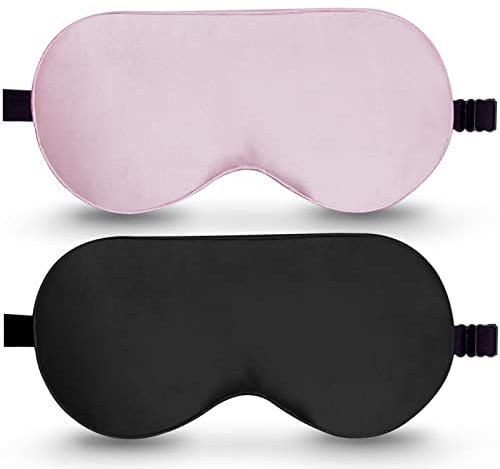 Seiden-Schlafmaske, 2er-Pack Augenmaske aus 100% echter natürlicher reiner Seide mit verstellbarem Riemen, Augenmaske zum Schlafen, BeeVines Augen-Schlafschutz für Yoga-Reisen, blockiert Licht