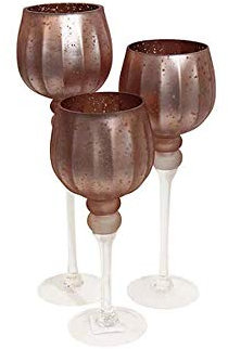 Wurm Windlicht Set Kelch breite Rillen Mattes Finish aus Glas Rosa 3er Set, (H) 30, 35, 40cm x Ø13cm