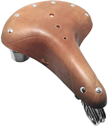 UNISTRENGH Vintage Leder Fahrradsattel mit gefedertem Tourensitz, Upgrade 4 Federn, Klemme und Niete (Orange)