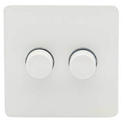 Schneider Electric Ultimate Screwless Flat Plate - Double 2 Way LED Dimmer Light Switch, 100 W/VA, GU6422LMPW, Painted White
