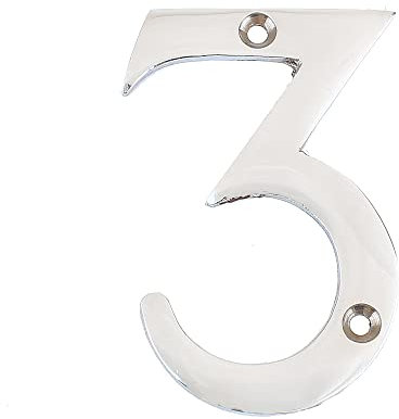 Nutfield Hardware 3 Inch / 75mm House Numbers Polished Chrome Door Numbers Screw Fixed Mailbox Office Hotel House Door Number 3 with Mounting Screws for Walls, Doors, and Gates
