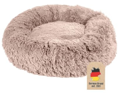 INTIRILIFE Flauschiges Plüsch Haustierbett in Beige Durchmesser 60 cm - Weiches rundes rutschfestes Hundebett Katzenbett Kissen Komfortables Hundesofa Katzensofa für Hunde und Katzen