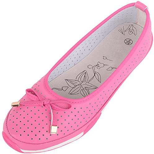 Scarpe da donna in pelle piena, leggere, casual, estive, stile ballerina, Rosa (Fucsia), 37 EU